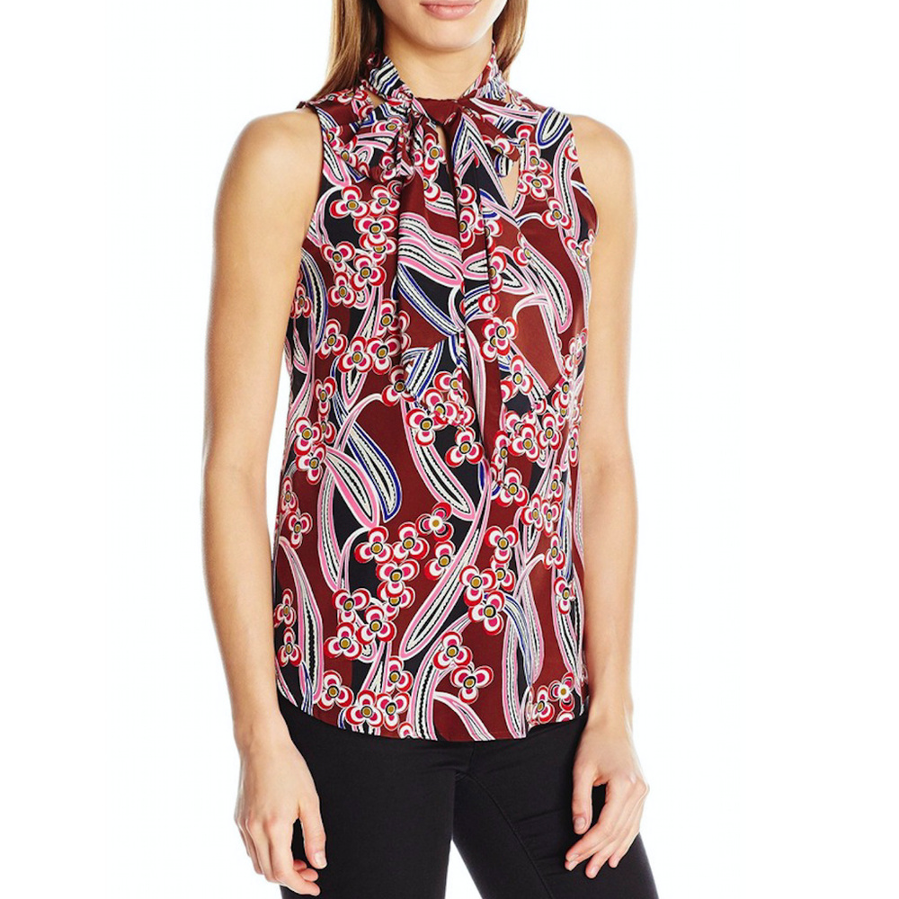 TRINA TURK Paisley Floral Tie Silk Tank Top Blouse